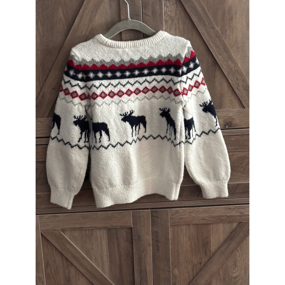 Abercrombie Kids Cream Fair Isle Moose Holiday Sweater Boys Girls Size 5/6 - Picture 2 of 3